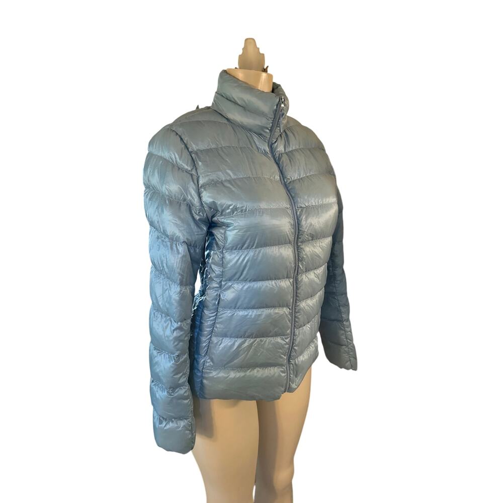 Women XL Uniqlo Ultra Light Premium Down Zip Jacket Coat Green Quilted Insulated